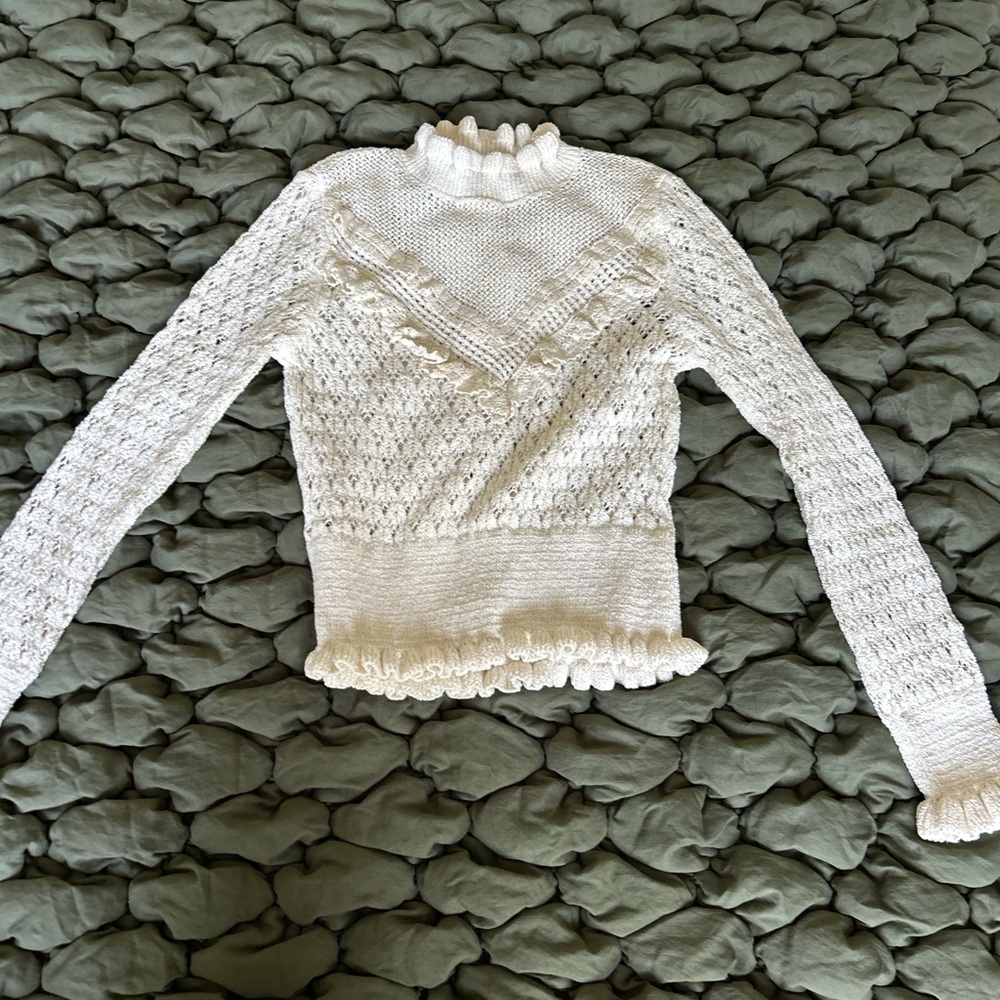 Zara White Knit Ruffle Sweater